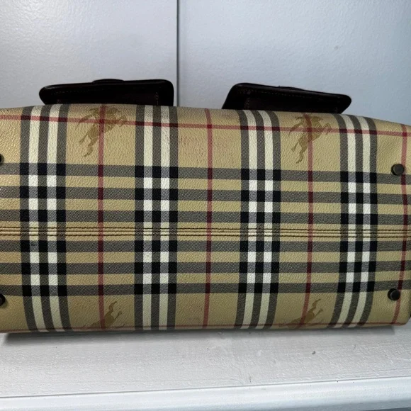 Burberry Nova Check Tote Bag Vintage House Check Canvas Leather Shoulder Bag - Picture 7 of 15
